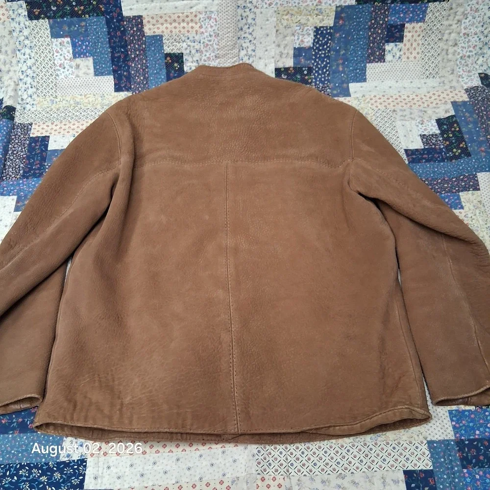 Vintage Eros Modelli Mens Brown Leather Field Jacket Medium Wooden Buttons